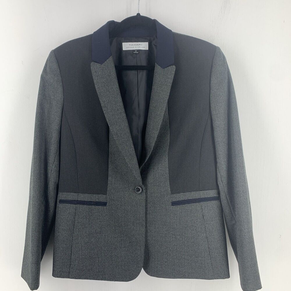 Tahari Womens 14 Blazer Jacket Academia Preppy Professional Herringbone Casual